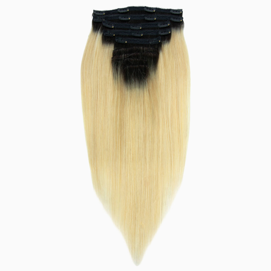 Dark Roots Blonde Cambodian Silky Straight - InVisiRoot® Clip-ins (AKA TrueRoot™ Clip-ins)