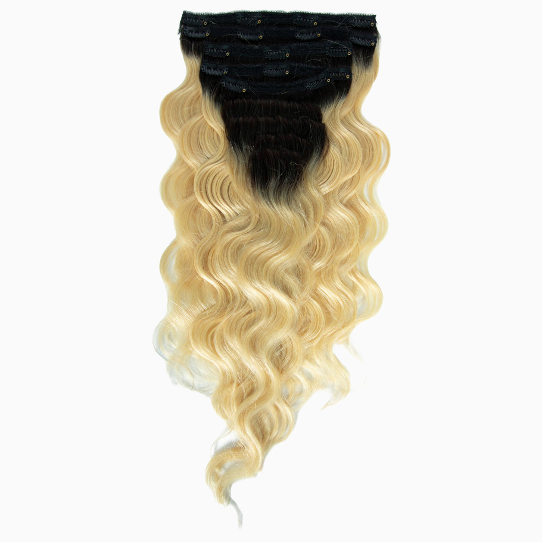 Lauren - Dark Roots Blonde Cambodian Body Wavy - InVisiRoot® Clip-ins (AKA TrueRoot™ Clip-ins)